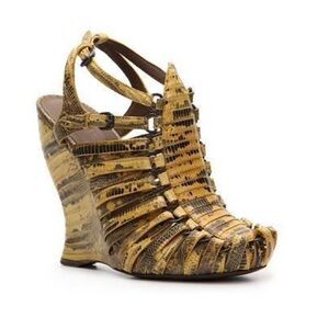 Bottega Veneta snakeskin caged wedge sandals